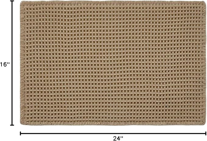 TYUU Waffle Bath Mat, Boho Bathroom Rugs Non Slip Washable Super Absorbent Quick Dry Farmhouse Bathroom Decor, 24"x16" / 1'4" x 2' Khaki
