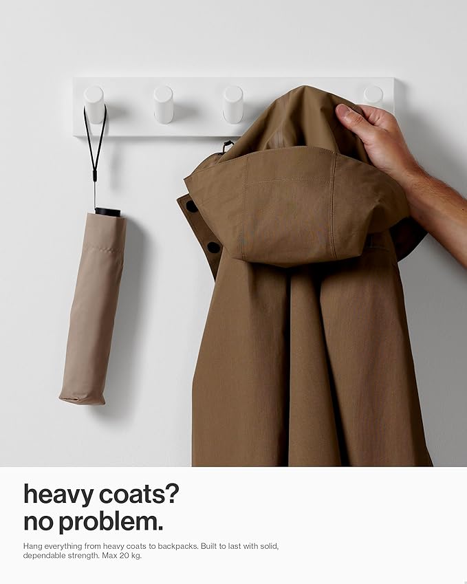 LARHN Wall Mounted Coat Rack, White with 5 Heavy-Duty 1" Diameter Hooks, 16.5" - Wall Hook Rack - Modern Scandinavian Home Decor