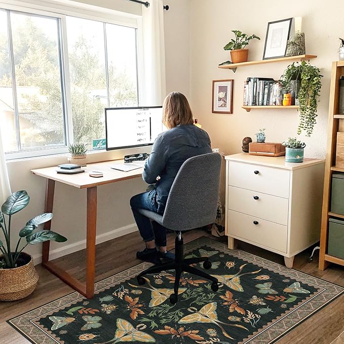 Office Chair Mat for Hardwood Floor & Tile Floor,48"X 60" Heavy Duty Desk Chair Mat for Hard Floors, Under Desk Rug for Rolling Computer Chair,Anti Slip,Low Pile Carpet Floor-Colorful Insects