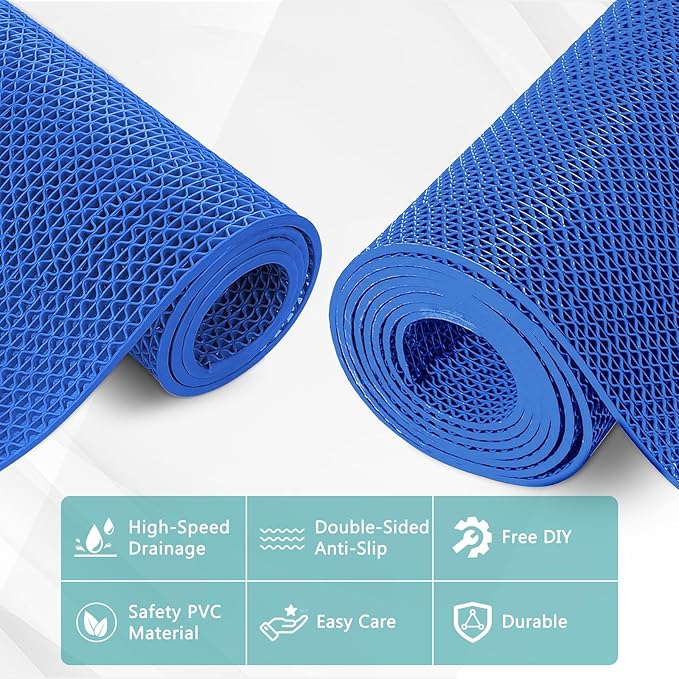 WochiTV Non Slip Drainage Mats PVC Pool Floor Mat 0.23'' Thick Outdoor Indoor Parking Space Mat for Bathroom Garage Basement Backyard Commercial Kitchen 3x3.3Ft Blue