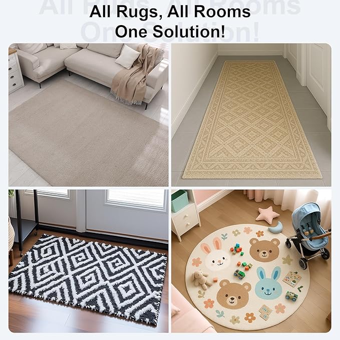 Home Techpro 12 PCS Black Rug Tape, Gripper for Rug for Hardwood Floors, Double Sided Reusable Under Rug Carpet Tape Stickers, Rug Anti Slip Grips for Area Rugs, Non Slip Rug Pads