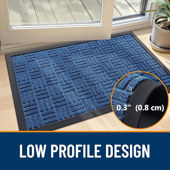OLANLY Front Door Mat Outside Entrance 71x47, Absorbent, Heavy Duty Sturdy Natural Rubber Doormat Indoor Outdoor, Non-Slip, Stain and Fade Resistant, Low Profile Floor Mat for Entryway, Ocean Blue