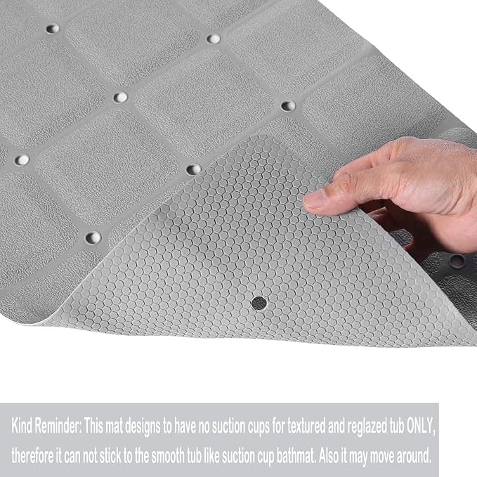 Webos Foldable Non Slip Silicon Bath Mat Bathtub mat no Suction Cups Shower mats for Textured Tub and Reglazed Tub (Foldable -Grey, 28-inch x 14-inch)