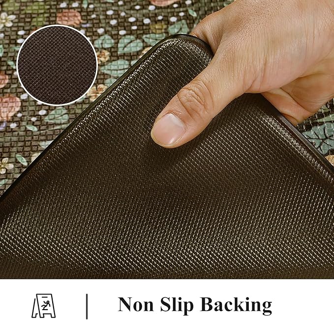 Collive Anti Fatigue Mats for Kitchen Floor, Cushioned Comfort Kitchen Rugs Sets of 2 Waterproof Non Skid Padded Sink Rugs, Boho Floral Rug Black Standing Mat for Office, Laundry