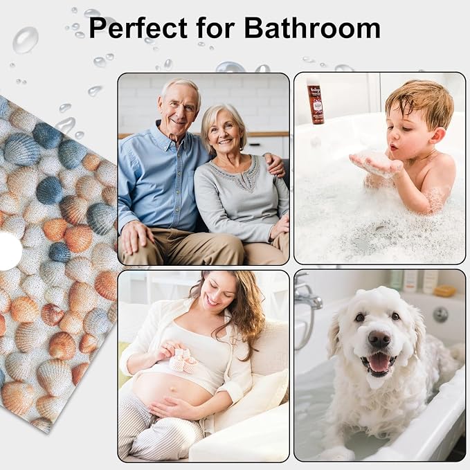 Square Shower Mat, Yonala 27 x 27 Inch Stylish Non Slip Shower Mats for Inside Shower with Central Drain Hole, Soft Trimmable PVC Loofah Anti Slip Shower Mat for Walk in Shower Stall, Quick Drying