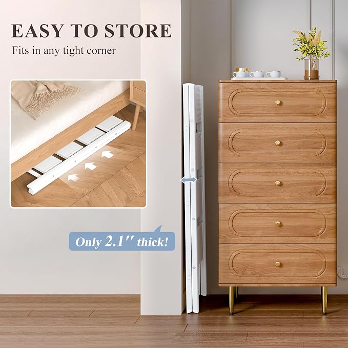 4 Step Ladder, Folding Step Stool with Wider Pedal, Anti-Slip Feet & Non Slip Stripes, Aluminum Sturdy Material, 300Lbs Capacity, Elegant Look of Modern White Better Matches Your Home