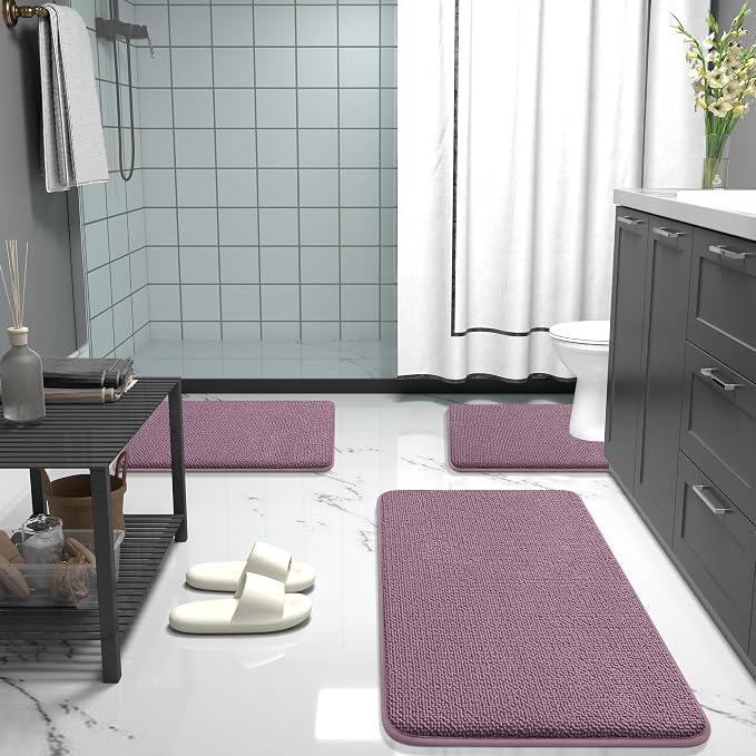 OLANLY Thick Memory Foam Bath Mat Rug 30x20, Extra Soft Absorbent Bathroom Rug, Quick Dry Bath Mats, Non-Slip, Machine Washable Carpet for Bathroom, Tub and Shower, Home Decor Accessories, Deep Plum