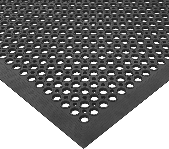 Ottomanson Heavy Duty Rubber Floor Mat – Non-Slip, Waterproof, Easy to Clean – Anti-Fatigue Mat for Commercial Kitchens, Restaurants, Workshops – Oil Resistant, Hose Washable – 36" x 60", Black