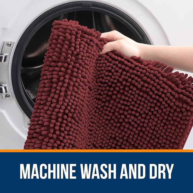 OLANLY Large Bathroom Rugs 45x27, Soft Absorbent Chenille Bath Rugs, Rubber Backing Quick Dry, Machine Washable Bath Mats for Bathroom Floor, Tub and Shower, Home Decor Accessories, Andorra Red-Brown