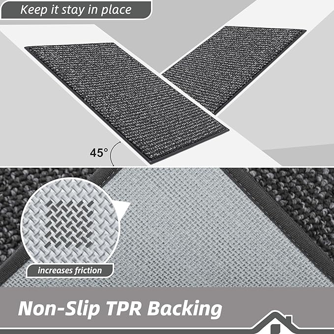 BEQHAUSE Dirt Trapper Door Mat 32" x 72", Non-Slip Washable Doormats Entrance Mat, Dirt Resistant and Absorbent Welcome Mat, Low Profile Floor Mats for Front Back Door and Entryway, Charcoal