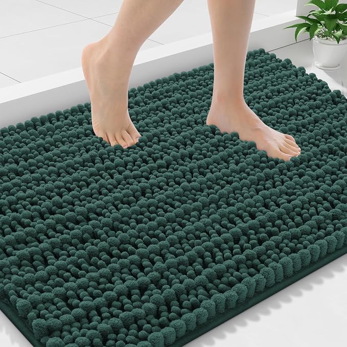 Smiry Bathroom Rugs Mat 36x24, Extra Soft Absorbent Chenille Bath Rugs, Non Slip Rubber Backing Machine Washable Quick Dry Bath Mats for Bathroom Floor, Tub, Shower, Home Decor Accessories, Green