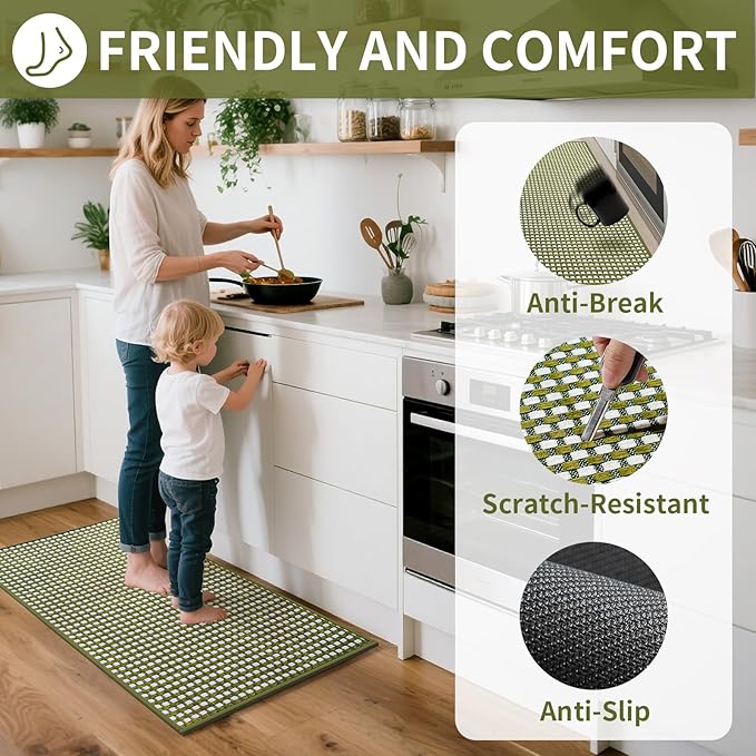 YDKGL Long Kitchen Runner Rugs Kitchen Mat Non Slip Washable, Super Absorbent Soft Chenille Braided Kitchen Mats for Floor, Rubber Backing Kitchen Floor Sink Standing Mat, Easy Clean, Green 24"x71"
