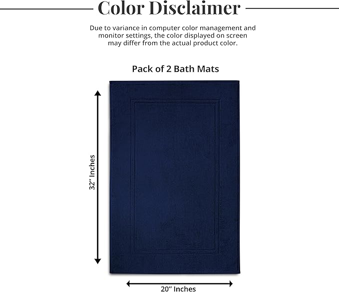 Tens Towels Pack of 2 Bath Mats 100% Cotton, 20 x 32 Inches, Super Absorbent, Hotel Quality Premium Floor Towels, Luxurious, Soft & Quick Dry, Not a Bathroom Rug, Navy