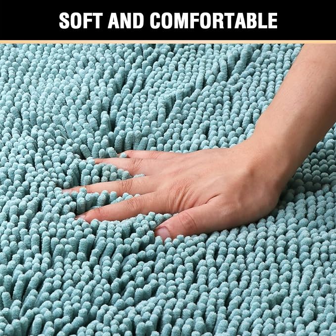 H.VERSAILTEX Microfiber Bath Rugs Chenille Floor Mat Ultra Soft Washable Bathroom Dry Fast Water Absorbent Bedroom Area Rugs, 24 x 42 - Inch, Aqua Haze