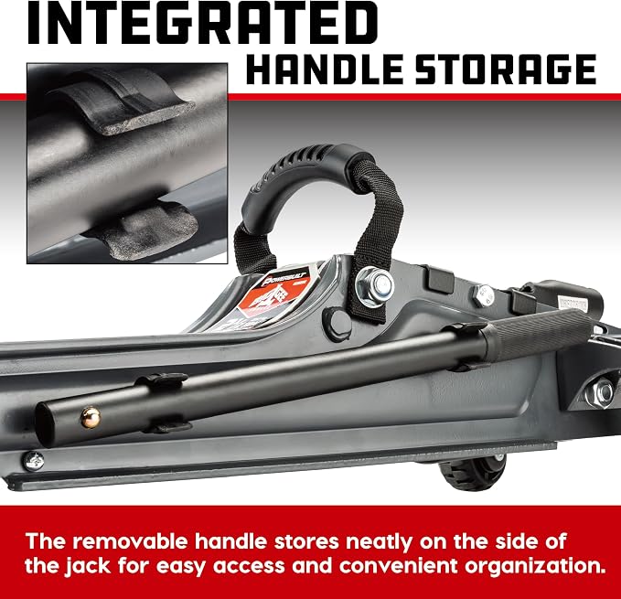 Powerbuilt Biggie Smalls 2.5-Ton Off-Road Trolley Jack with 4" Oversized Wheels, Saddle Extension, Integrated Handle Storage, Portable Design for SUVs, Trucks, and Off-Road Vehicles 620683ECE