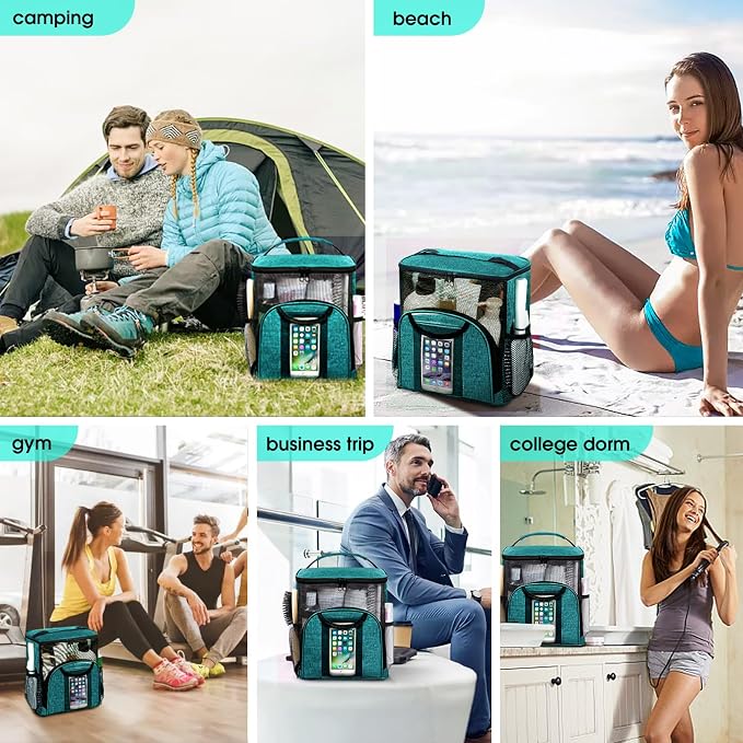 Attmu Mesh Shower Caddy Portable Dorm Tote Bag, Quick Dry Hanging Toiletry Bag, Large Capacity Shower Bag for College Dorm Room Essentials for Boys and Girls for Bath Camping (Peacock Green)