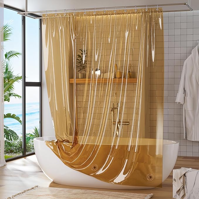 Titanker Shower Curtain Liner, Plastic Shower Liner PEVA 72 x 72 Lightweight Waterproof Shower Curtains for Bathroom with Magnets and Grommets, Clear Amber