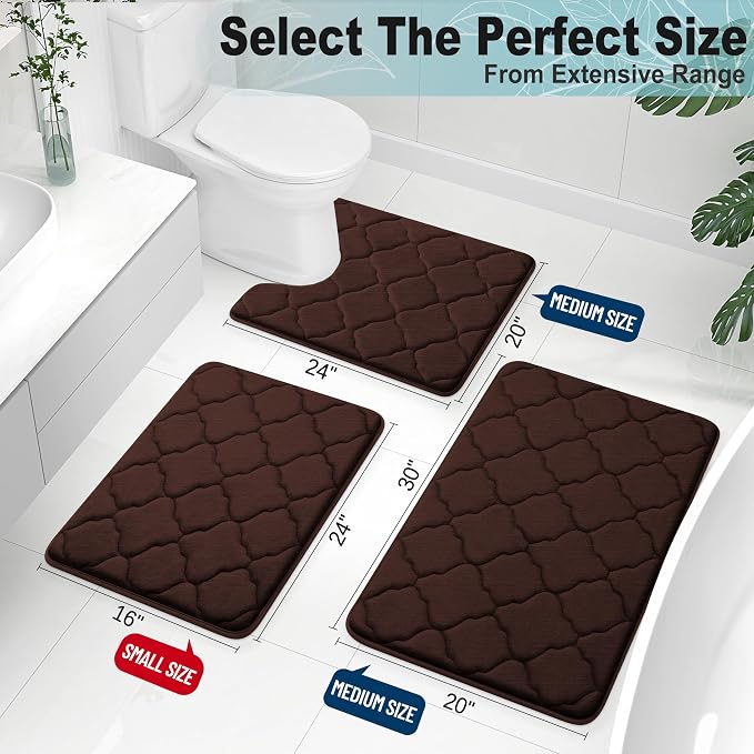 OLANLY Memory Foam Bath Mat Rug 30x20, Ultra Soft and Absorbent Bathroom Rugs, Non-Slip, Comfortable, Machine Washable Bath Carpet for Bathroom Floor, Tub, Shower and Home Decor Accessories, Brown