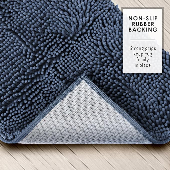 Hearth & Harbor Bathroom Rugs, Chenille Bath Mat - Machine Washable Bath Mats for Bathroom Non-Slip Backing Rubber, Quick Dry Bathroom Mat