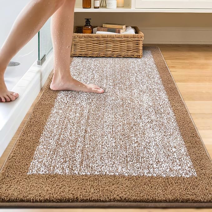 60x24 Long Bathroom Rugs Washable Non Slip, Coffee Bath Mat for Bathroom Floor Tub, Soft Absorbent Quick Dry Mats for Shower, Bathtub,Home Decor