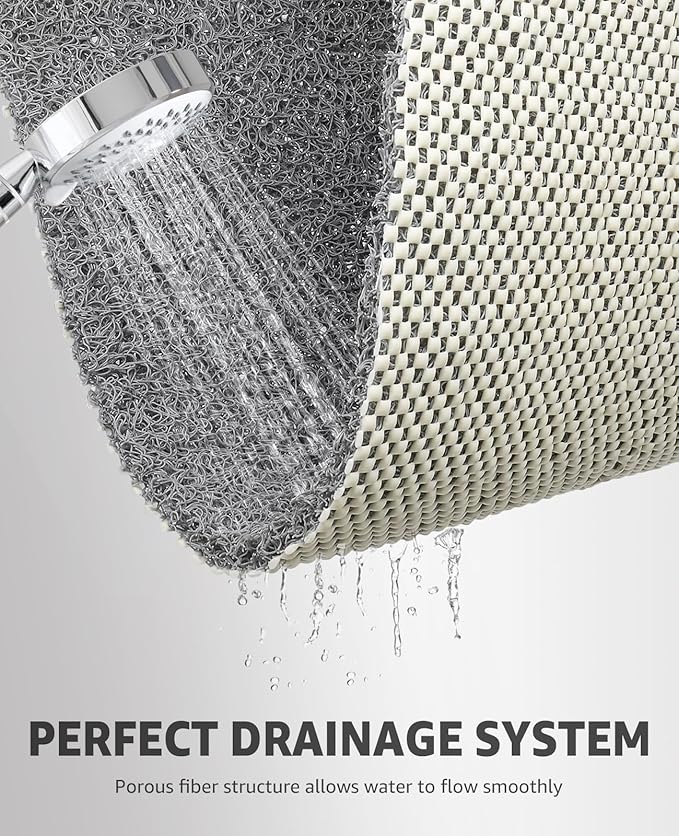 OTHWAY Shower Mat Non Slip Without Suction Cups, Quick Drying Bathtub Mat Non Slip for Shower Bathroom, PVC Loofah Shower Mat for Wet Areas (Grey)