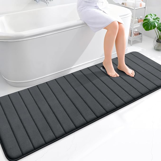 OLANLY Memory Foam Long Bathroom Rugs Runner 70x24, Super Soft Absorbent Bath Mat, Quick Dry, Machine Washable Shower Floor Rugs, Bathmat Carpet, Bathroom Home Decor Accessories, Dark Gray