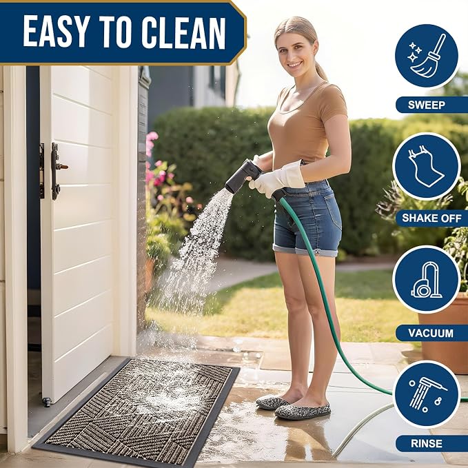 Smiry Front Door Mat Outside Entrance, Heavy Duty Sturdy Natural Rubber Doormat, Trap Dirt and Moisture, Easy Clean Low Profile Welcome Floor Mats for Indoor Outdoor Entry, 59x23 Inch, Brown
