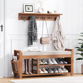 PETKABOO 39.4" Shoe Bench with Coat Rack Hidden Drawer and Side Holder, 2 Tier Entryway Bench with Storage, Bamboo Shoe Rack with Cushion for Entryway Hallway Living Room Bedroom
