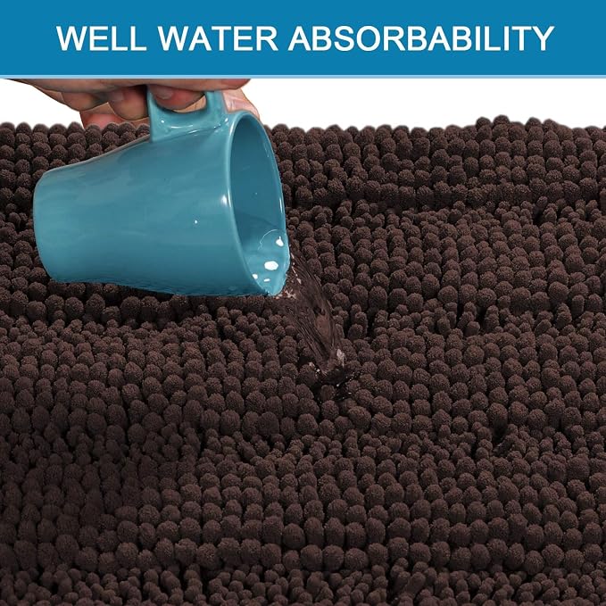 H.VERSAILTEX Bathroom Rugs Bath Rugs for Bathroom Non Slip Bath Mats Extra Thick Chenille Striped Rug 17" x 24" Absorbent Soft Shaggy Washable Dry Fast Bath Mats for Bath Room Floor - Chocolate