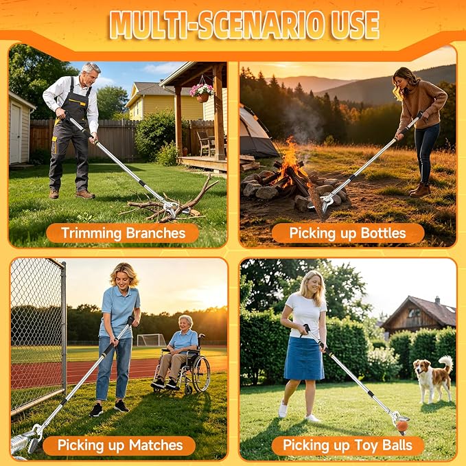 Heavy Duty Reacher Grabber Pickup Tool,67inch Extra Long Fireplace Fits Grabber Reacher Tool Aluminum Alloy Trash Picker Wide Jaws Hollow Wood Grabber Tool Log BBQ Tongs Study Durable Handle