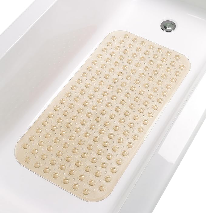 Large Non-Slip Bathtub & Shower Mat 31"x16" (Smooth/Non-Textured Tubs Only) Safe, Clean, Machine-Washable, Superior Grip&Drainage, Vinyl, Transparent Light Brown,Medium