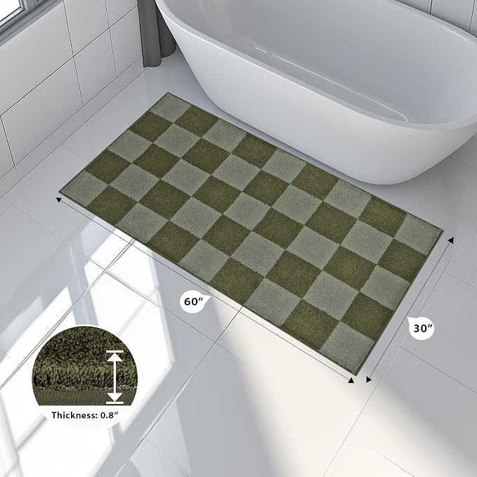 anllugs Bathroom Rugs 30" x 60", Non-Slip Extra Soft Absorbent Bath Rugs, Machine Washable Quick Dry Bath Mats for Bathroom Floor, Shower, Bathtub and Sink, Checkered Budding Green & Sage Green
