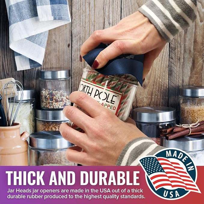 JAR HEADS Rubber Jar Opener Gripper Pad 5 Pack - Thick 5 Inch Grippers for Opening Jars Made in the USA - Jar Opener for Weak Hands & Seniors with Arthritis (Navy, 5 Pack)