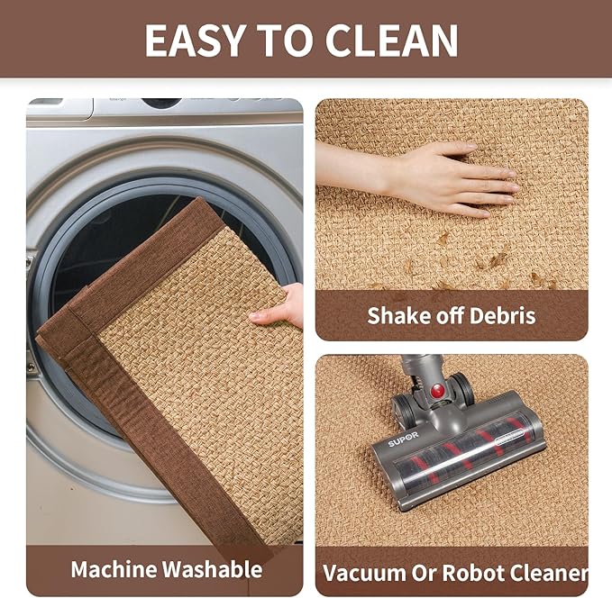 YDKGL Kitchen Mats for Floor, Rubber Backing Kitchen Rugs Non Slip Washable, Super Absorbent Jute-Like Braid Kitchen Runner Rug Sink Mat Standing Mat, Easy to Clean, Brown 17"x30"