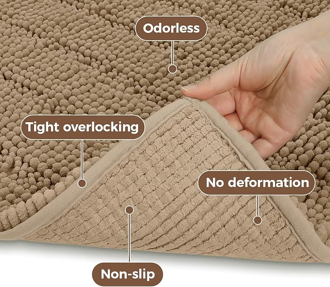 Bcoimo Large Bathroom Rug, Chenille Bath Mat with High Low Pile Design, Soft Absorbent Non Slip Bath Rug, Machine Washable Quick Dry Mat for Shower, Tub, Sink and Vanity