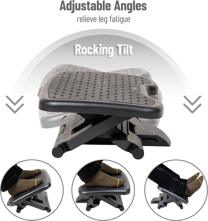 Mind Reader Adjustable Foot Rest with Elastomer Pad for Comfort and Support, Ergonomic Foot Platform, Height Adjustable, Black