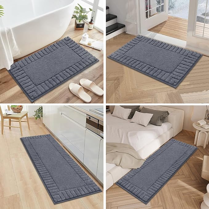 Pauwer Bathroom Rugs Sets 3 Piece Bathroom Shower Rugs with U-Shaped Contour Toilet Mat Absorbent Microfiber Plush Bath Mats Non Slip Bath Rugs Machine Washable Shaggy Bath Mat Set, Dark Grey