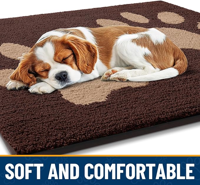 Smiry Dog Door Mat for Muddy Paws, Absorbs Moisture and Dirt, Low-Profile Entryway Mat with Non-Slip Backing, Entry Indoor Outdoor Doormat for Inside Floor (59x35 Inches, Brown, Paw
