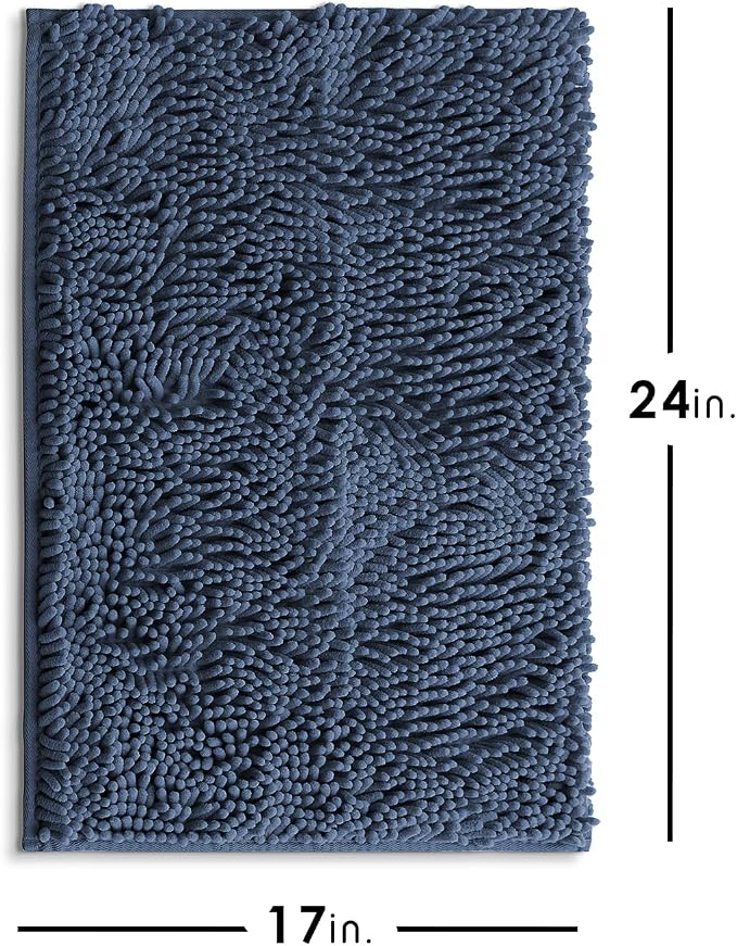 Hearth & Harbor Bathroom Rugs, Chenille Bath Mat - Machine Washable Bath Mats for Bathroom Non-Slip Backing Rubber, Quick Dry Bathroom Mat