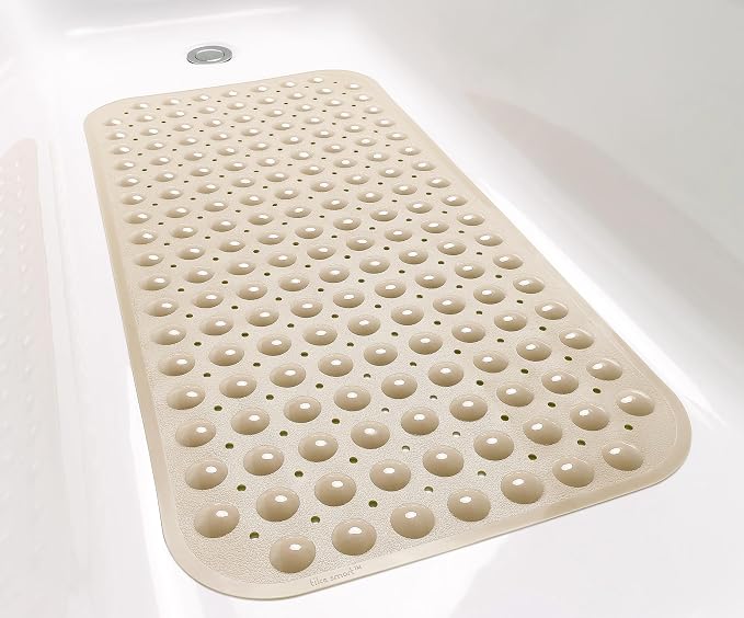 Large Non-Slip Bathtub & Shower Mat 31”x16” (Smooth/Non-Textured Tubs Only) Safe, Clean, Machine-Washable, Superior Grip&Drainage, Vinyl, Opaque Light Brown