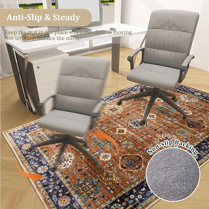 Office Chair Mat for Hardwood Floor, 60"x45" Easy Glide Computer Desk Mat Protector for Rolling Chair Under Desk Rug Nonslip Backing, Machine Wash, (Modern)