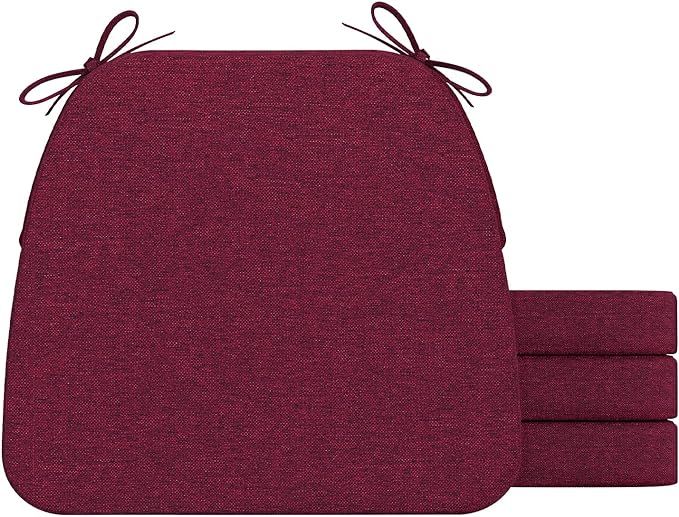AAAAAcessories D-Shaped Chair Cushions, 2" Thick Dining Chair Pads with Ties and Removable, Machine-Washable Cover, 17" x 16", Set of 4, Wine Red