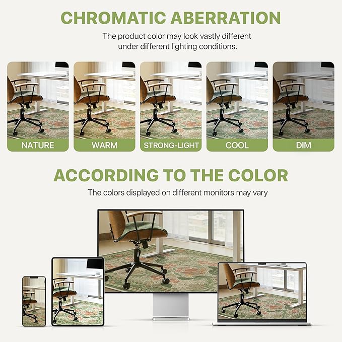 36"x48" Office Chair Mat for Hardwood Tile Floor, Under Desk Carpet Protector for Rolling Computer Chair Mat, Machine Washable Area Rug, Anti-Slip 1/5" Thick Low Pile Thin Vinyl Floor Mat, Sage Green