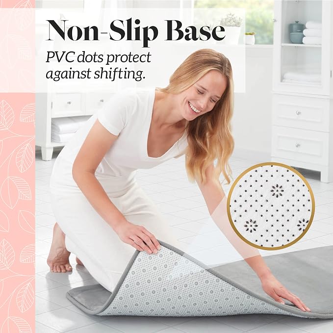 Memory Foam Bath Mat Non Slip Absorbent Super Cozy Velvet Bathroom Rug Carpet (24 inches X 48 inches, Grey)