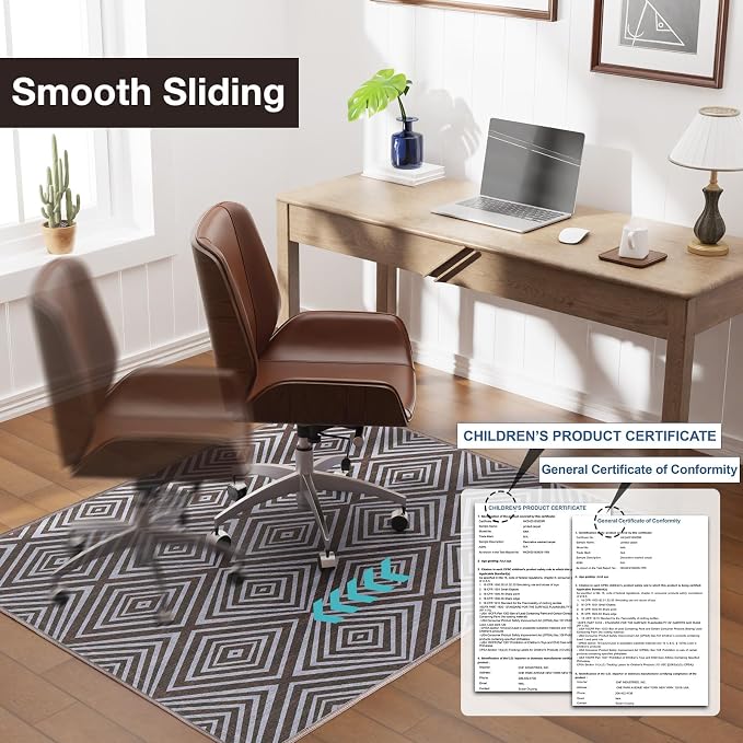 Blue&Black Checkered Diamond-Pattern Computer Chair Mat for Hardwood, 60" x 75"Office Mat for Hardwood Floor with Non-Slip Back, HeavyDuty Office Chair Rug for Hardfloor,LowPlie Carpet Floor Protector