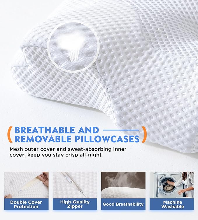 Osteo Cervical Pillow for Neck Pain Relief, Hollow Design Odorless Memory Foam Pillows with Cooling Case, Adjustable Orthopedic Bed Pillow for Sleeping, Support for Side Back Sleepers