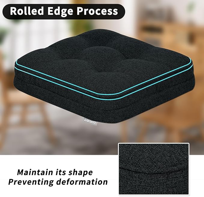 GOFORIT Memory Foam Seat Cushion，Kitchen Chair Cushions for Dining Chairs,Non-Slip Chair Pads with Removable Cover, 16'' x 16'', Black