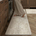 Anti Fatigue Kitchen Mats 2PCS Beige Neutral Mats for Cushioned Vintage Kitchen Matss for Floor Non-Slip Waterproof Comfort Standing Rug for Sink Laundry Office 17.3"×59"+17.3"×30"