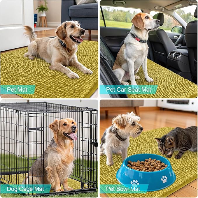 OLANLY Dog Door Mat for Muddy Paws 30x20, Absorbs Moisture and Dirt, Absorbent Non-Slip Washable Doormat, Quick Dry Chenille Mud Mat, Entry Indoor Entryway Carpet for Inside Floor, Mustard Yellow