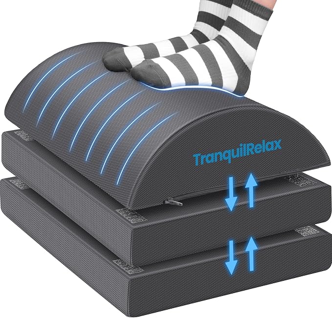 TranquilRelax Foot Rest for Under Desk at Work, Gaming Accessories Foot Stool with 3 Adjustable Heights & Washable Cover, Comfortable Office Desk Accessories, Footrest for Office, Home and Car (Gray)